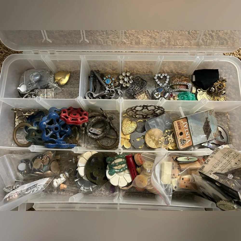 HUGE LOT vintage keys brooches watch parts belt buckles for crafts art jewelry